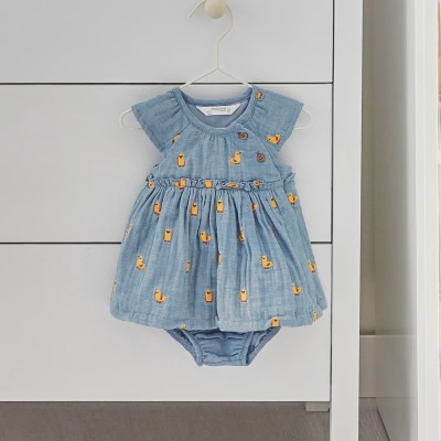 Baby Blue Gauze Denim Dress With Ducks Mayoral Baby Blue Gauze Denim Dress With Ducks Mayoral