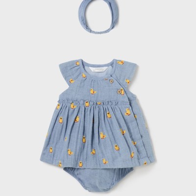Baby Blue Gauze Denim Dress With Ducks Mayoral Baby Blue Gauze Denim Dress With Ducks Mayoral
