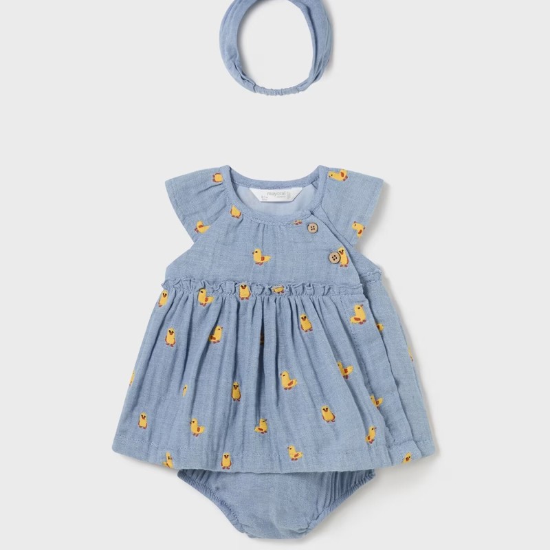 Baby Blue Gauze Denim Dress With Ducks Mayoral Baby Blue Gauze Denim Dress With Ducks Mayoral