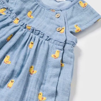 Baby Blue Gauze Denim Dress With Ducks Mayoral Baby Blue Gauze Denim Dress With Ducks Mayoral
