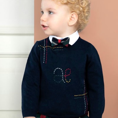 Baby Blue Jacquard Jumper With Abel & Lula Logo Baby Blue Jacquard Jumper With Abel & Lula Logo