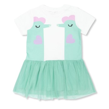 Stella McCartney Βρεφικό Λευκό Φόρεμα με Πράσινους Θαλάσσιους Ιππόκαμπους