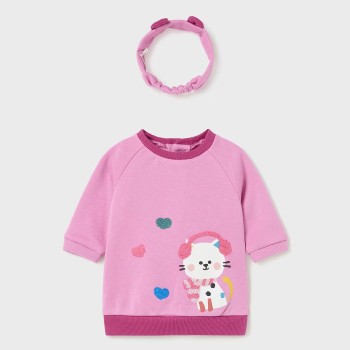 Baby Pink Dress With Cat Mayoral Baby Pink Dress With Cat Mayoral