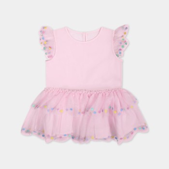 Stella McCartney Βρεφικό Ροζ Φόρεμα με Τούλι και Πουά Λεπτομέρειες