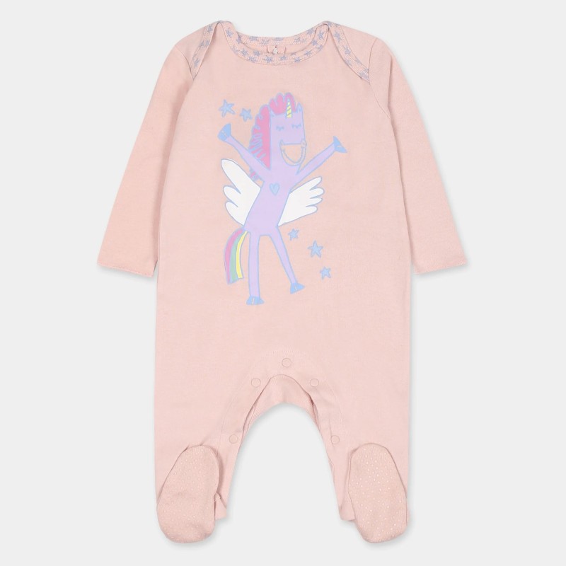 Baby Pink Onesie-Bib With Purple Unicorn Stella McCartney Baby Pink Onesie-Bib With Purple Unicorn Stella McCartney