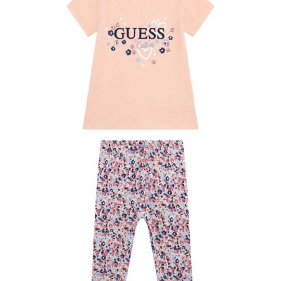 Baby Salmon Set With Floral Leggings Guess
