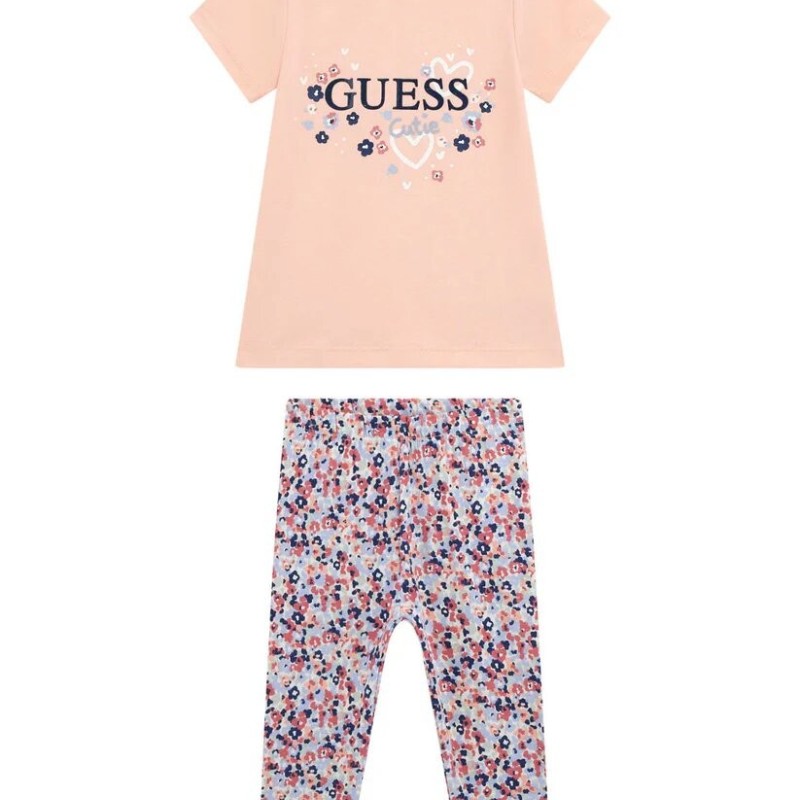 Baby Salmon Set With Floral Leggings Guess