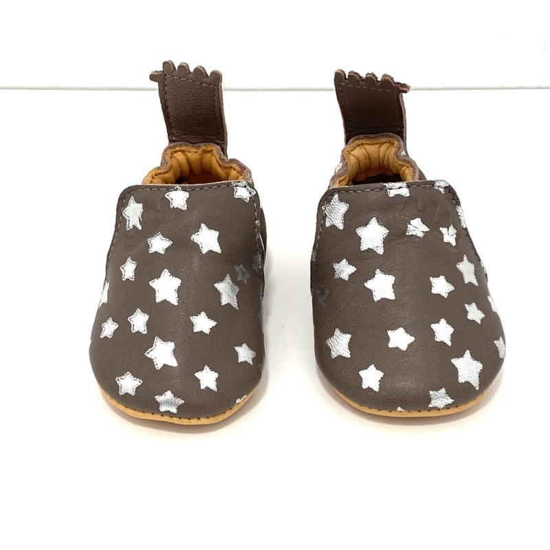 Easy Peasy Baby Brown Cuddle Shoes with Stars