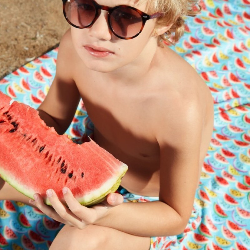 Marie Raxevsky Children's Turquoise Beach Towel With Colorful Watermelons Marie Raxevsky Children's Turquoise Beach Towel With Colorful Watermelons