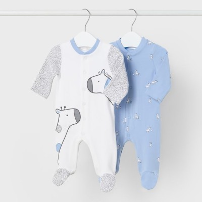 Mayoral Baby Light Blue Rompers with Giraffes