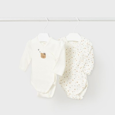 Mayoral Baby Ecru Rompers with Teddy Bear and Hearts