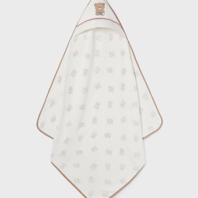 Mayoral Baby Cotton Ecru Bath Towel With Teddy Bears