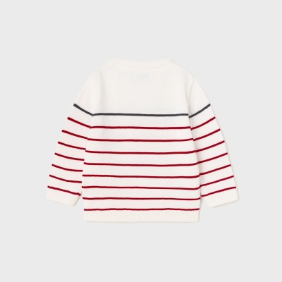 Mayoral Baby White Jersey Top with Red Stripes & Cars