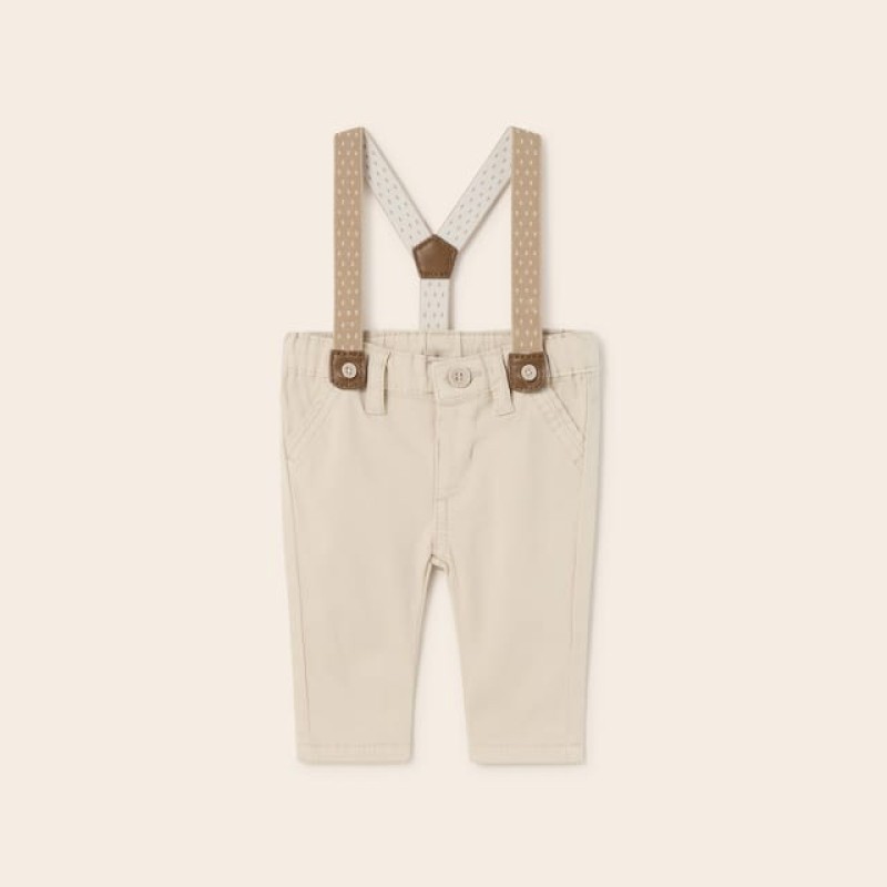 Mayoral Baby Beige Long Pants with Suspenders
