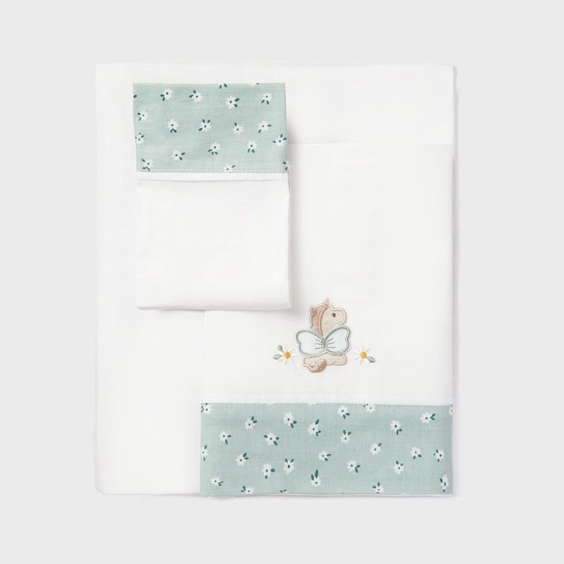 Mayoral Baby Set White Sheets with Brown Unicorn