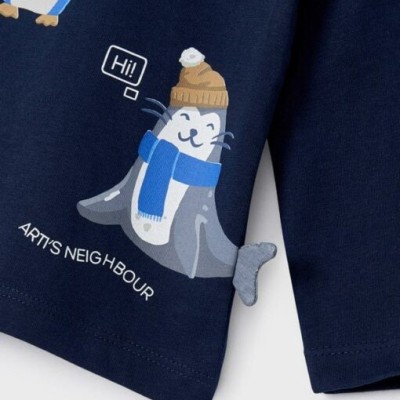 Mayoral Mπλε Βρεφική Βαμβακερή Μπλούζα με Ζωάκια