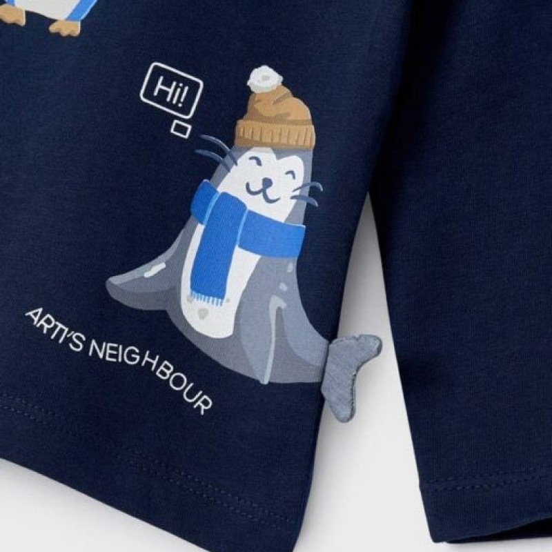 Mayoral Mπλε Βρεφική Βαμβακερή Μπλούζα με Ζωάκια