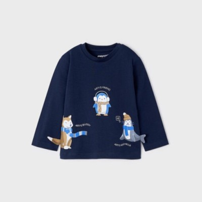 Mayoral Mπλε Βρεφική Βαμβακερή Μπλούζα με Ζωάκια