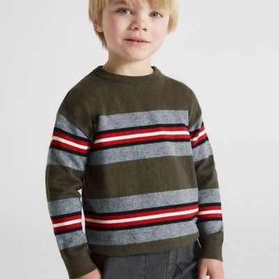 Mayoral Kids Boys Knitted Green Jersey Blouse with Colorful Stripes Mayoral Kids Boys Knitted Green Jersey Blouse with Colorful Stripes
