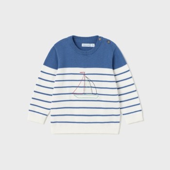 Mayoral Παιδική Λευκή Πλεκτή Μπλούζα Με Κεντημένο Καραβάκι