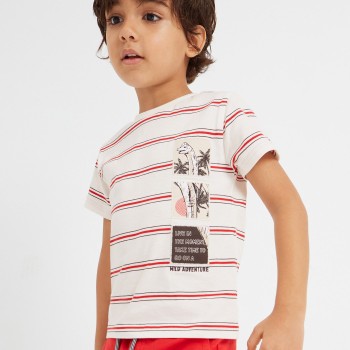 Mayoral Παιδικό Μπλουζάκι Ριγέ Κόκκινο με Δεινόσαυρο