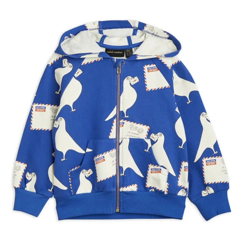 Mini Rodini Kids Pigeons Top Zip Hoodie Mini Rodini Kids Pigeons Top Zip Hoodie