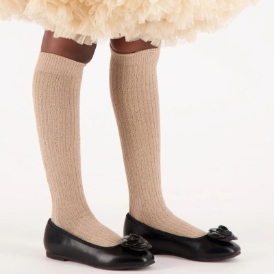 Children's Black Ballerinas With A Rose Angel Face