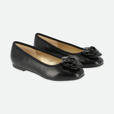 Children's Black Ballerinas With A Rose Angel Face