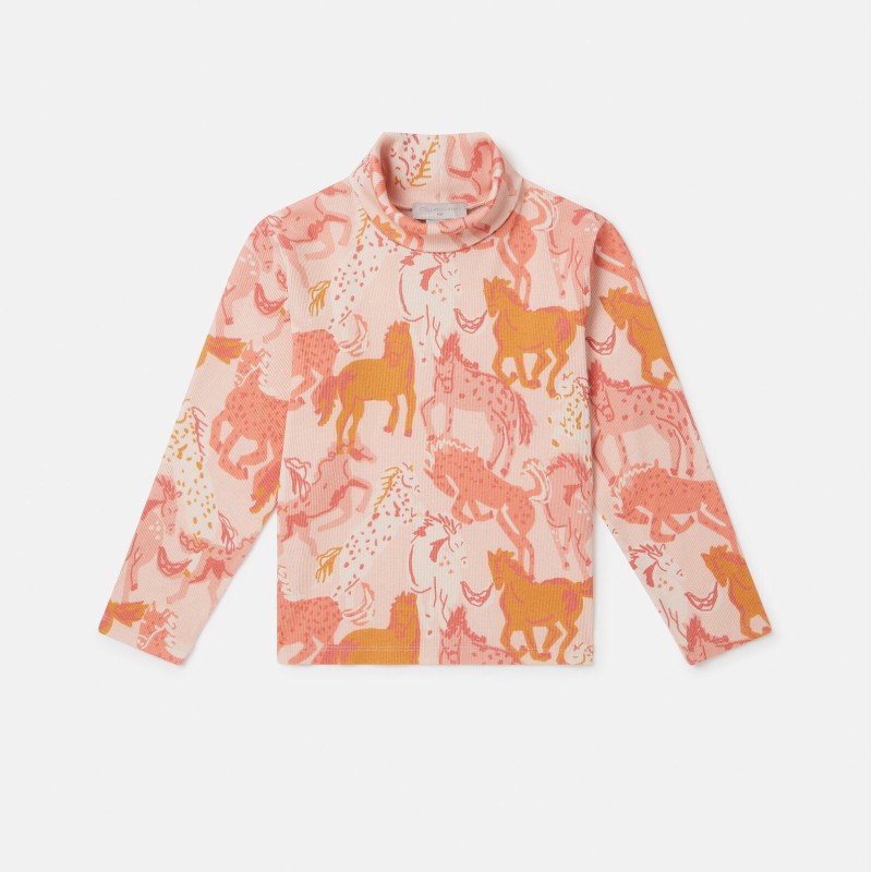 Kids Peach Pink Horse Print Turtleneck Top Stella McCartney