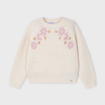 Παιδική Ιβουάρ Πλεκτή Μπλούζα Με Λουλούδια Mayoral