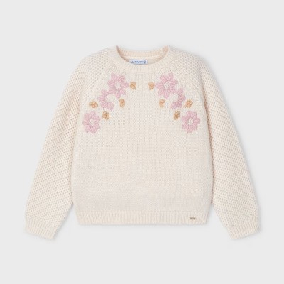Παιδική Ιβουάρ Πλεκτή Μπλούζα Με Λουλούδια Mayoral