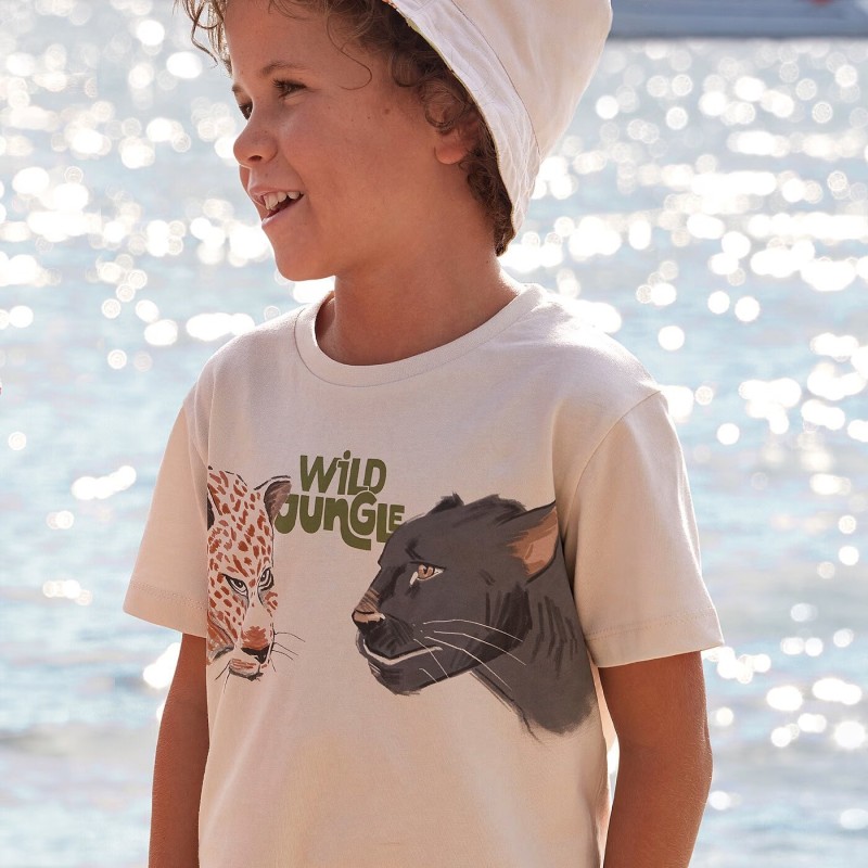 Children's Cream Short Sleeve Shirt With Panthers Mayoral Children's Cream Short Sleeve Shirt With Panthers Mayoral