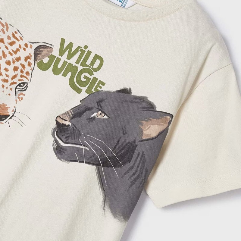 Children's Cream Short Sleeve Shirt With Panthers Mayoral Children's Cream Short Sleeve Shirt With Panthers Mayoral