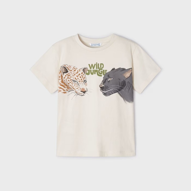 Children's Cream Short Sleeve Shirt With Panthers Mayoral Children's Cream Short Sleeve Shirt With Panthers Mayoral