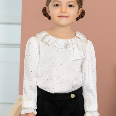 Children's White Blouse With Gold Polka Dots Abel & Lula
