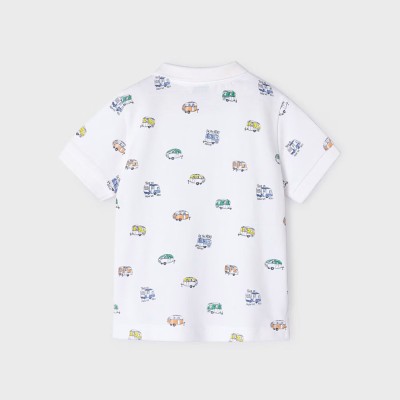 Kids White Polo Shirt With Vehicles Mayoral