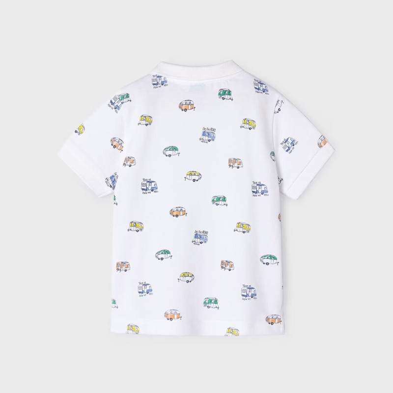 Kids White Polo Shirt With Vehicles Mayoral Kids White Polo Shirt With Vehicles Mayoral