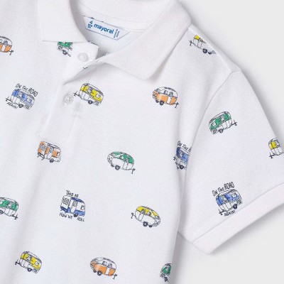 Kids White Polo Shirt With Vehicles Mayoral