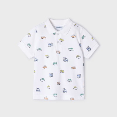 Kids White Polo Shirt With Vehicles Mayoral