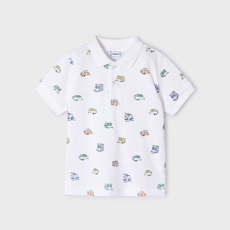 Kids White Polo Shirt With Vehicles Mayoral