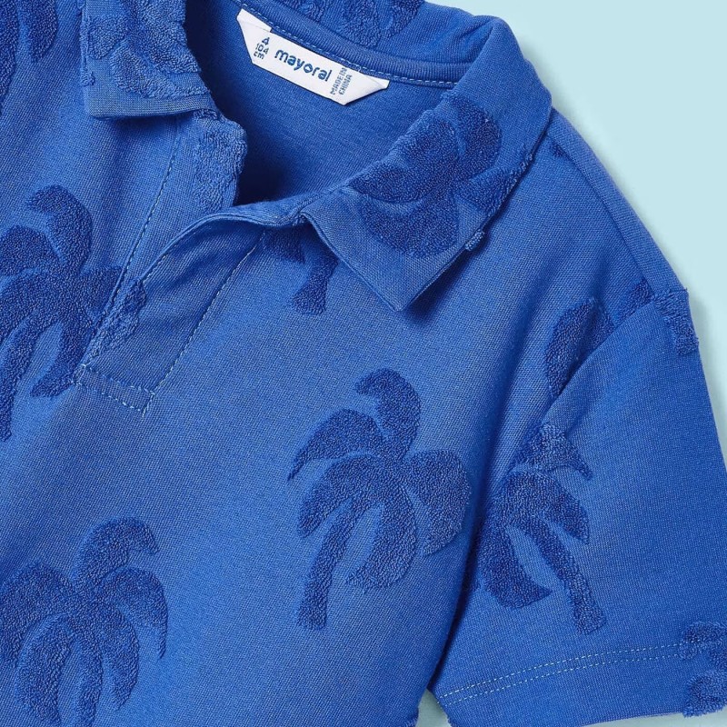 Children's Blue Palm Tree Short Sleeve Polo T-Shirt Mayoral Children's Blue Palm Tree Short Sleeve Polo T-Shirt Mayoral