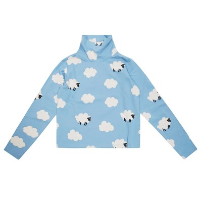 Children's Blue Turtleneck Top with White Clouds Stella McCartney