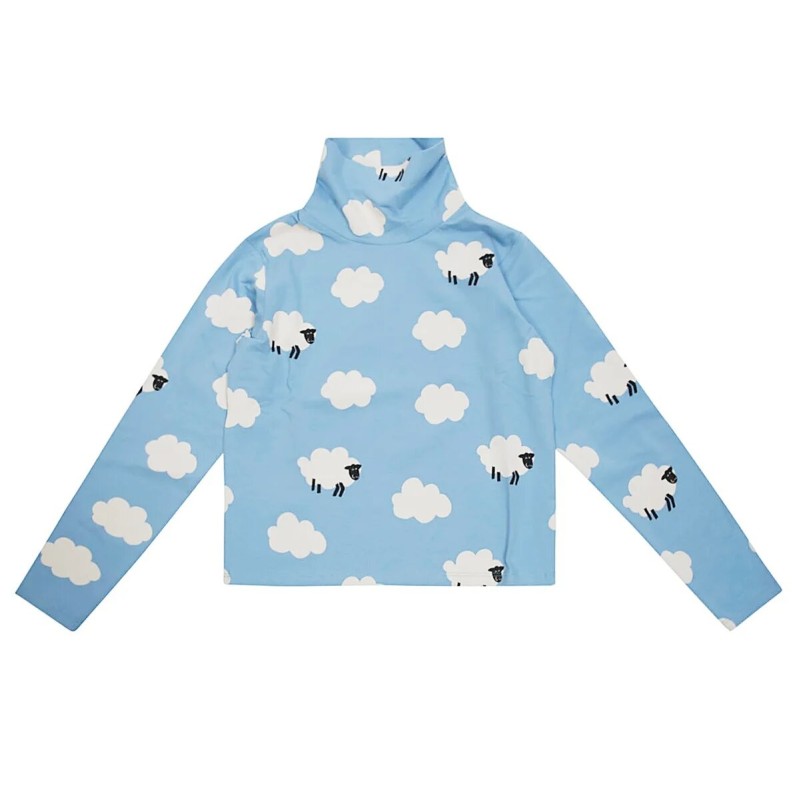 Children's Blue Turtleneck Top with White Clouds Stella McCartney