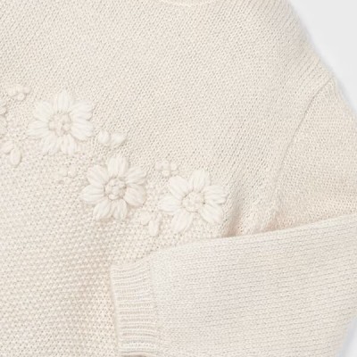 Children's Knitted Ivory Blouse With Flowers Mayoral