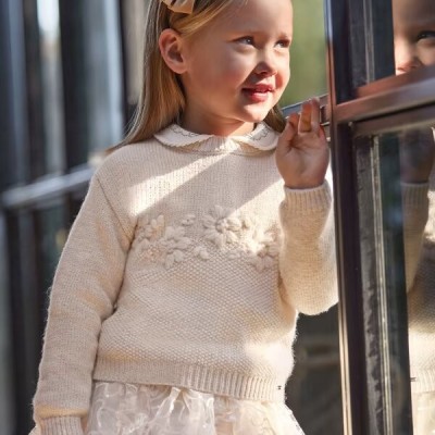 Children's Knitted Ivory Blouse With Flowers Mayoral
