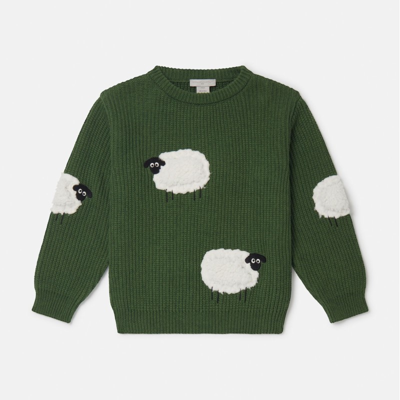 Kids Green Sheep Appliqué Jumper Stella McCartney