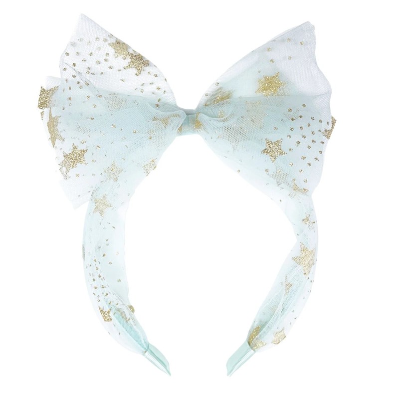 Children's Green Light Tulle Hairband With Gold Stars Rockanhula