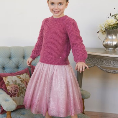 Children's Pink Glitter Midi Skirt Abel and Lula