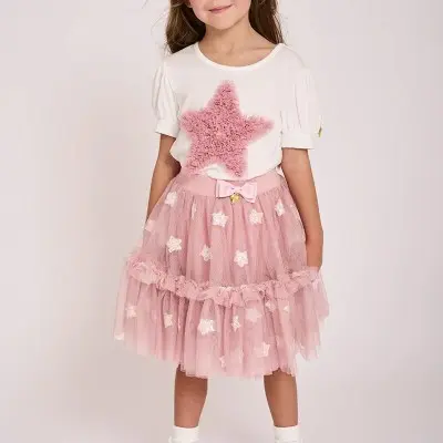 Children's Pink Tulle Skirt With Silver Stars Angel Face