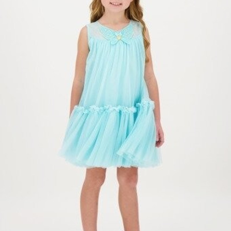 Caria Sleeveless Kids  Butterfly Dress Aqua Angel Face